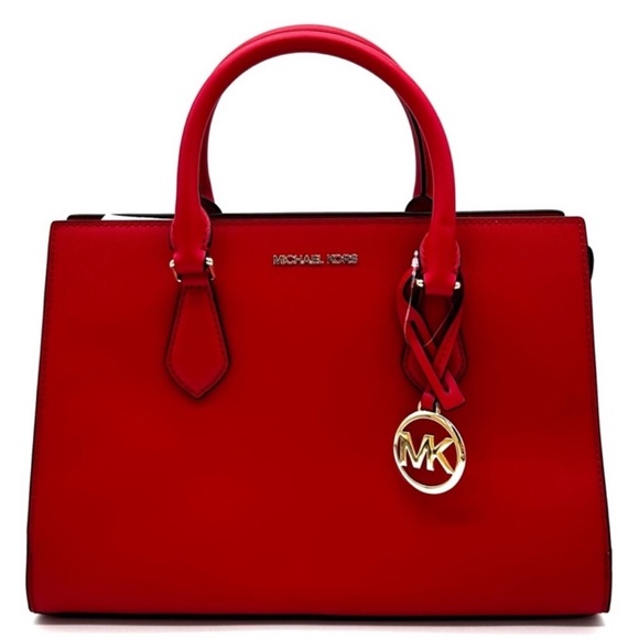 Michael Kors Sheila Medium Center Zip Satchel Bag Bright Red - Picture 3 of 13